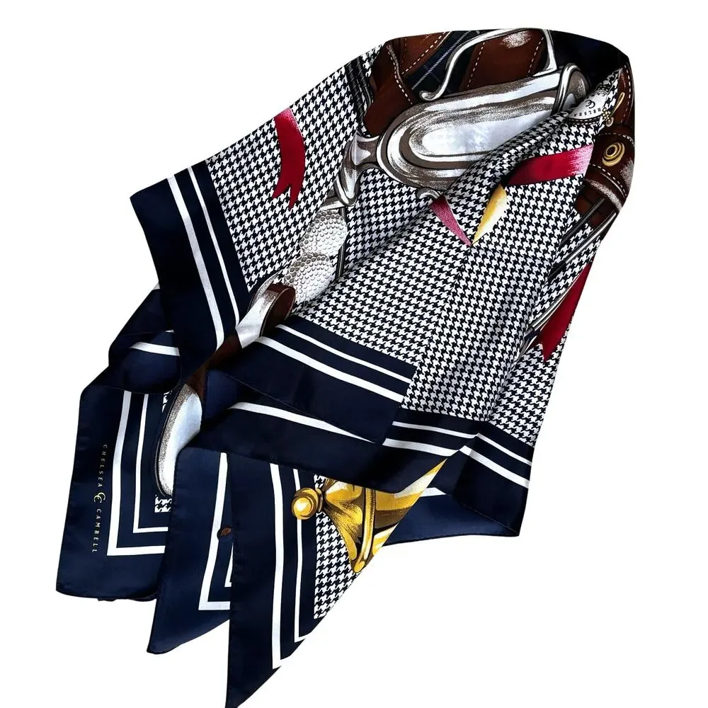 NWT Chelsea & Cambell golf theme silk scarf large 34